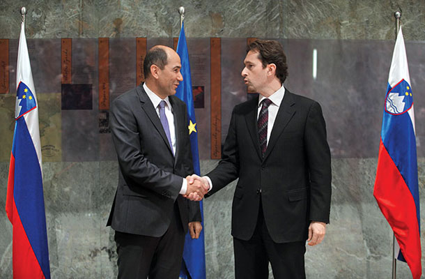 Janez Janša in Gregor Virant ob izvolitvi mandatarja, 28. januar 2012