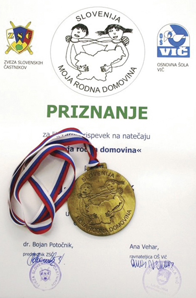 Medalja, ki jo prejmejo nagrajeni učenci na natečaju Moja rodna domovina 