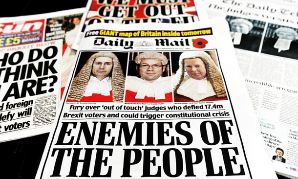 Upodobljeni »sovražniki ljudstva« na naslovnici časopisa Daily Mail