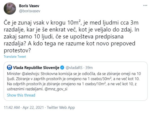 Tvit Borisa Vaseva, novinarja RTV Slovenija