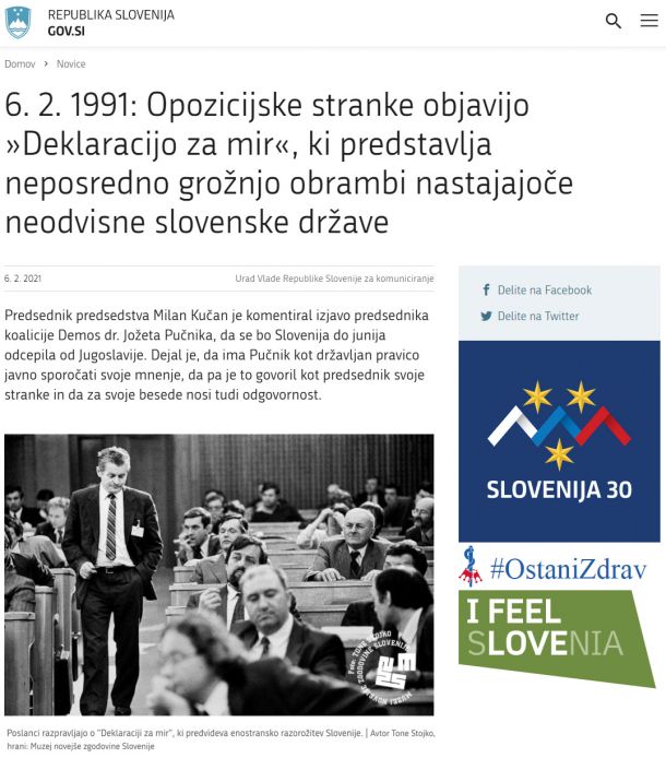 Članek na spletni strani vlade, kjer Lenart Rihar, kolumnist Družine, Janeza Drnovška in Milana Kučana obtoži veleizdaje