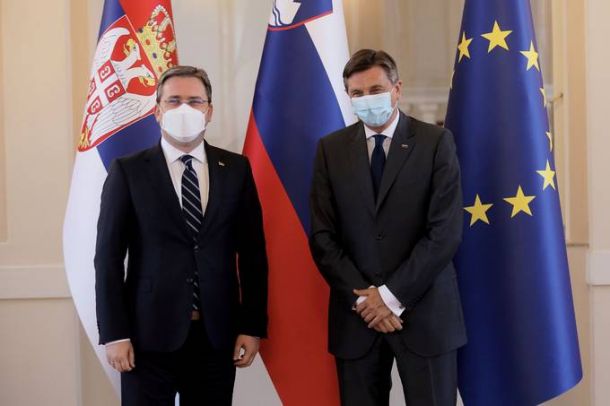 Srbski zunanji minister Nikola Selaković in slovenski predsednik Borut Pahor