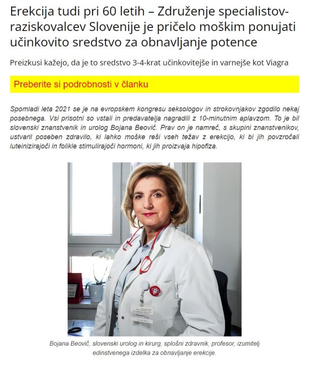 Primer prevare. Lažni oglasni članek izrablja podobo dr. Bojane Beović za promocijo izdelkov. 