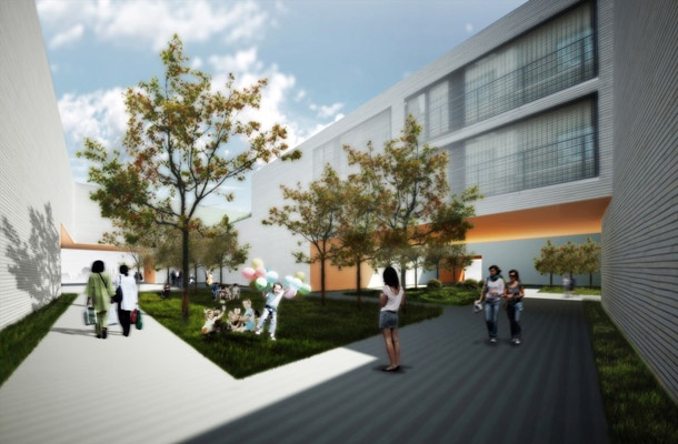 Ozelenjeni stanovanjski atriji so namenjeni lokalnim stanovalcem, predvsem otrokom.