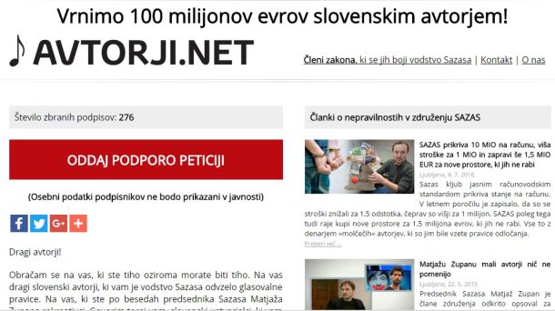 Peticija na spletni strani Avtorji.net