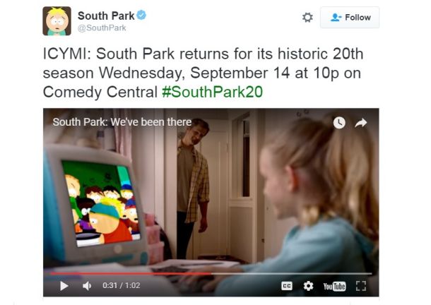 South Park je gledalce o novi sezoni obvestil tudi prek Twitterja.