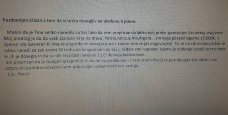 Elektronsko pismo, ki ga je poslal Andrea Massi