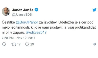 Tvit in čestitka Janeza Janše