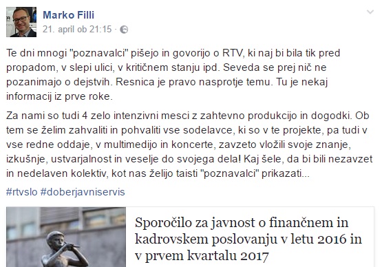 Vse skupaj se je začelo z zapisom generalnega direktorja RTV Slovenija Marka Fillija ... 