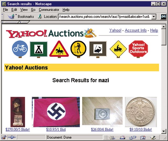Na Yahoojevih avkcijskih straneh se trenutno prodaja skoraj 1200 nacističnih artiklov.
