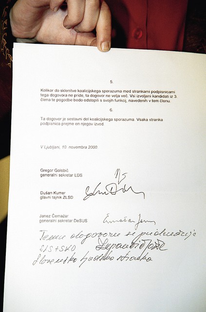 Koalicijski sporazum, da bo vodstvo parlamenta odstopilo v primeru, da koalicija ne bo vzpostavljena