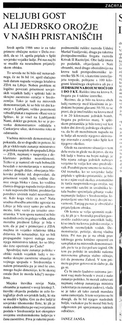 Neljubi gost ali jedrsko orožje v naših pristaniščih - Janez Janša v Mladini 14. junija 1986