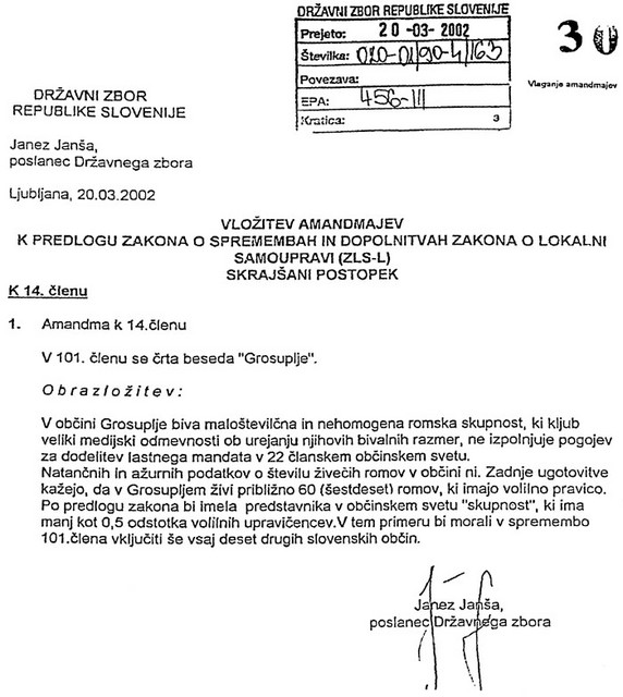 Janezovih 0,5 odstotka romov - Amandma Janeza Janše k predlogu zakona o spremembah in dopolnitvah zakona o lokalni samoupravi