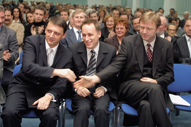 Vodilna trojka: Tone Rop, Slavko Gaber in Gregor Golobič