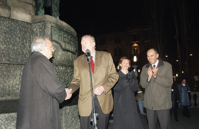 Končno skupaj: Andrej Bajuk, Dimitrij Rupel, Barbara Brezigar in Janez Janša