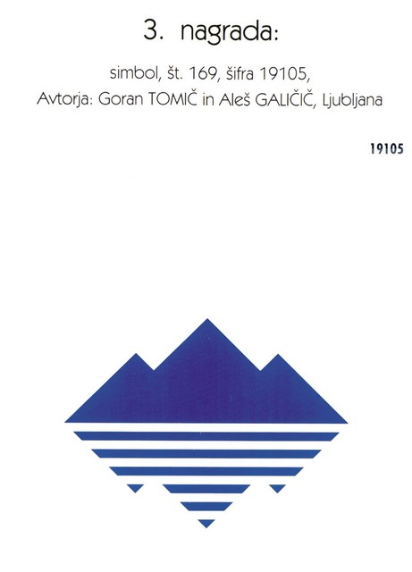 3. nagrada, simbol, Goran Tomič in Aleš Galičič: 'Osrednji motiv Triglava, ki v jasni simetriji odseva v morski gladini, ponazarja slovensko poetično čutenje in notranji mir, ob tem pa tudi narodovo odločnost in stabilnost.'