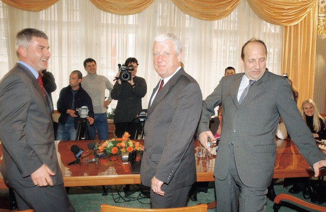 Odhajajoči ministri SLS: Franc But, Ivo Bizjak in Jakob Presečnik