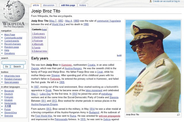 V Wikipedii je pomembno mesto dobil tudi maršal Josip Broz Tito