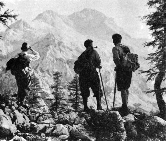 Junaki filma V kraljestvu Zlatoroga: H. Drofenik, J. Čop in M. Potočnik