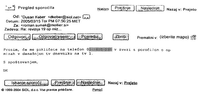 Sporočilo, ki ga je dr. Dušan Keber po elektronski pošti poslal podjetniku Romanu Šumaku, je nekdo očitno prestregel in ga priložil anonimki