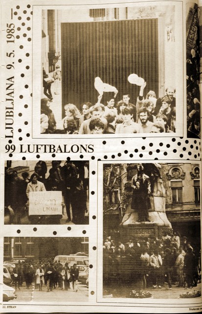 Demonstracije proti paradi 9. maja 1985 v Ljubljani (fotografirana je cela stran študentskega časopisa Tribuna)