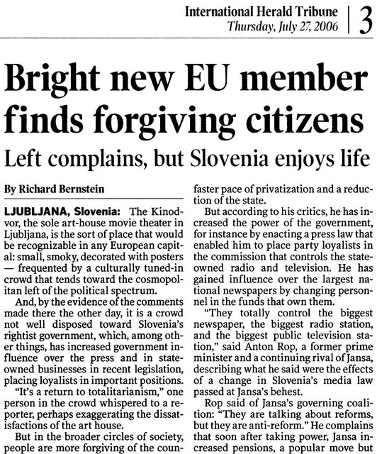 Članek o Sloveniji ni bil vreden objave