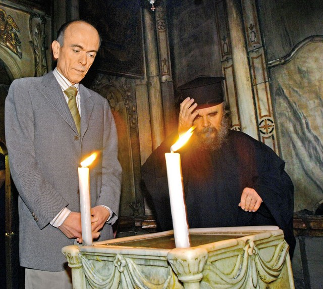 Janez Drnovšek v baziliki Kristusovega rojstva v Betlehemu