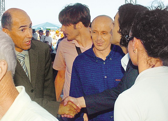 Janez Janša, Miran Pavlin, Mladen Rudonja in Zlatko Zahovič na festivalu SDS v Simonovem zalivu, 9. septembra