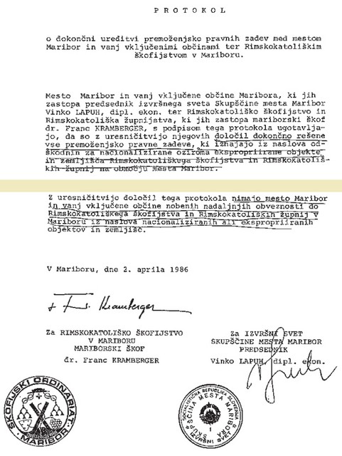 Protokol, ki bi ga radi pozabili. Protokol o dokončni ureditvi premoženjsko pravnih zadev med mestom Maribor ter rimskokatoliškim škofijstvom v Mariboru leta 1986