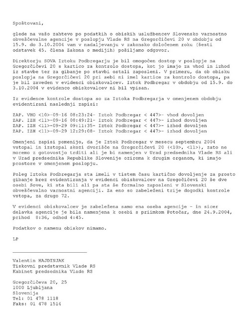 Koliko Sove je bilo v vladni palači? Vladni odgovor na zahtevo za dostop do informacije javnega značaja o obiskih vladne palače.