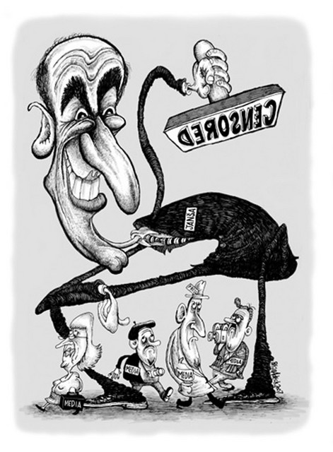 Karikatura Janeza Janše, ki jo je ob zapisu o Blaži Zgagi in medijskih pritiskih v Sloveniji objavil praški Prague Post