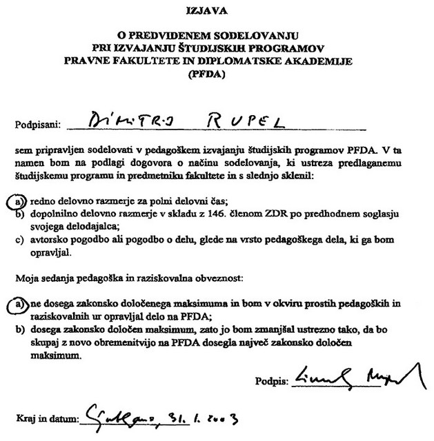 Ministrovo privoljenje za sodelovanje na Pravni fakulteti - diplomatski akademiji