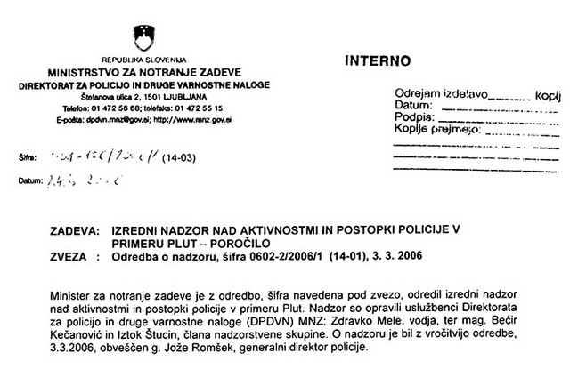 Zamolčano poročilo - faksimile originalnega poročila o primeru Plut, ki ga notranji Minister Dragutin Mate ni predstavil javnosti