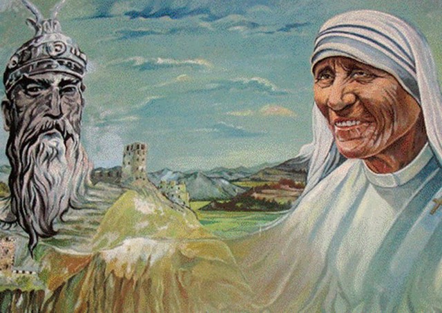 Albanski narodni junak Skenderbeg iz 14. stoletja in mati Tereza