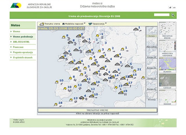 Vreme ob presedovanju Slovenije EU 2008: spletna stran agencije za okolje (meteo.arso.gov.si)