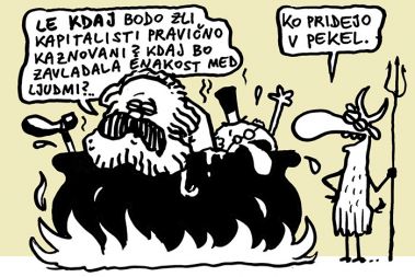[08] Projekcija: Karl Marx čudežno vstane od mrtvih, vidi, kaj se dogaja, in začudeno dahne: Proletarci vseh dežel, zakaj moram še vedno misliti namesto vas?