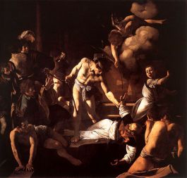 Caravaggio: Mučeništvo Svetega Mateja, 1599/1600, olje na platnu 323x343cm, kapela Contarelli v cerkvi San Luigi dei Francesci, Rim.