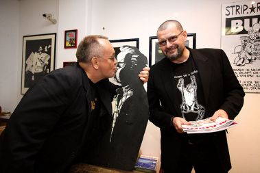IGOR VIDMAR IN MAX MODIC NA PREDSTAVITVI STRIPA SOKOL IN GOLOBICA, STRIPARNICA BUCH
