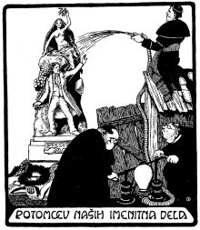 Karikatura Maksima Gasparija na temo plamenov pohujšanja, ki naj bi jih leta 1905 po ocenah katoliških moralistov zanetil spomenik Francetu Prešernu z razgaljeno muzo.