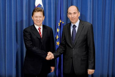 Aleksej Miller predsednik uprave ruskega plinskega monopolista Gazprom in Janez Janša