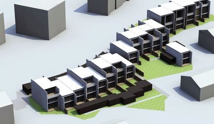 3D prikaz novega naselja na Viču, ki ga načrtujejo GregorcVrhovec arhitekti in biro IDFL. Glavna značilnost naselja bo tipološko podobna rešitev kot v Rožni dolini (globoka vrstna hiša), izrazit poudarek pa bo tudi na ekološki gradnji. Hiše bodo obdane z zelenjem, v sklopu novega naselja bo otroško igrišče.