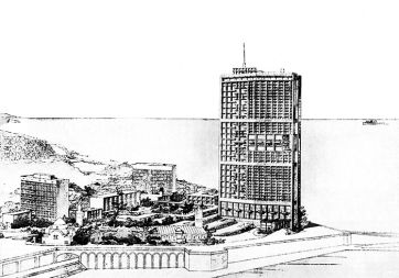 Le Corbusier je betonska senčila uporabljal kot dekorativne elemente. Načrt nebotičnika za Alžir je v njegovem ateljeju v Parizu risal Edvard Ravnikar leta 1939