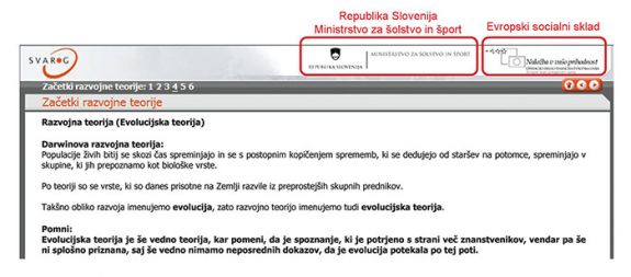 E-gradivo z glavo ministrstva, ki zavrača evolucijsko teorijo.