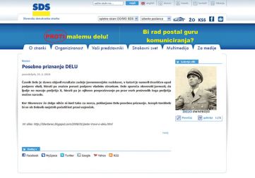 Če SDS primerja novinarje z Goebbelsem ni nič narobe, če to stori Mladina, pa sledi politični pogrom (na sliki internetna stran SDS, http://www.sds.si/news/5908)