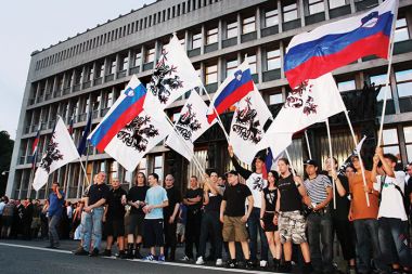 Zbor mladnih domoljubov pred slovenskim parlamentom