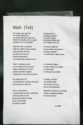 Pesem, posvečena materi TEŠ, ki jo je neznani umetnik nalepil ob vhodu v novo upravno stavbo termoelektrarne.