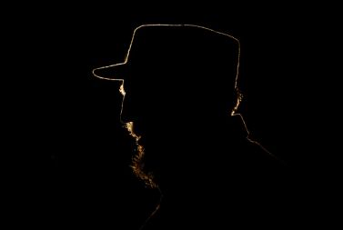 Kubanski predsednik Fidel Castro med svojim govorom na Plazi de la Revolucion (Trg revolucije) v Havani; Kuba, februar 2006
