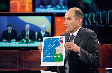 Janez Janša na televizijskem soočenju pred referendumom o arbitražnem sporazumu