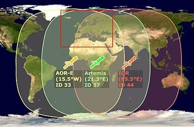 Območje, ki ga pokrivajo Egnosovi sateliti