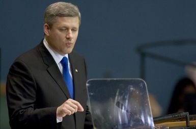 Kanadski premier Harper za govorniškim odrom OZN